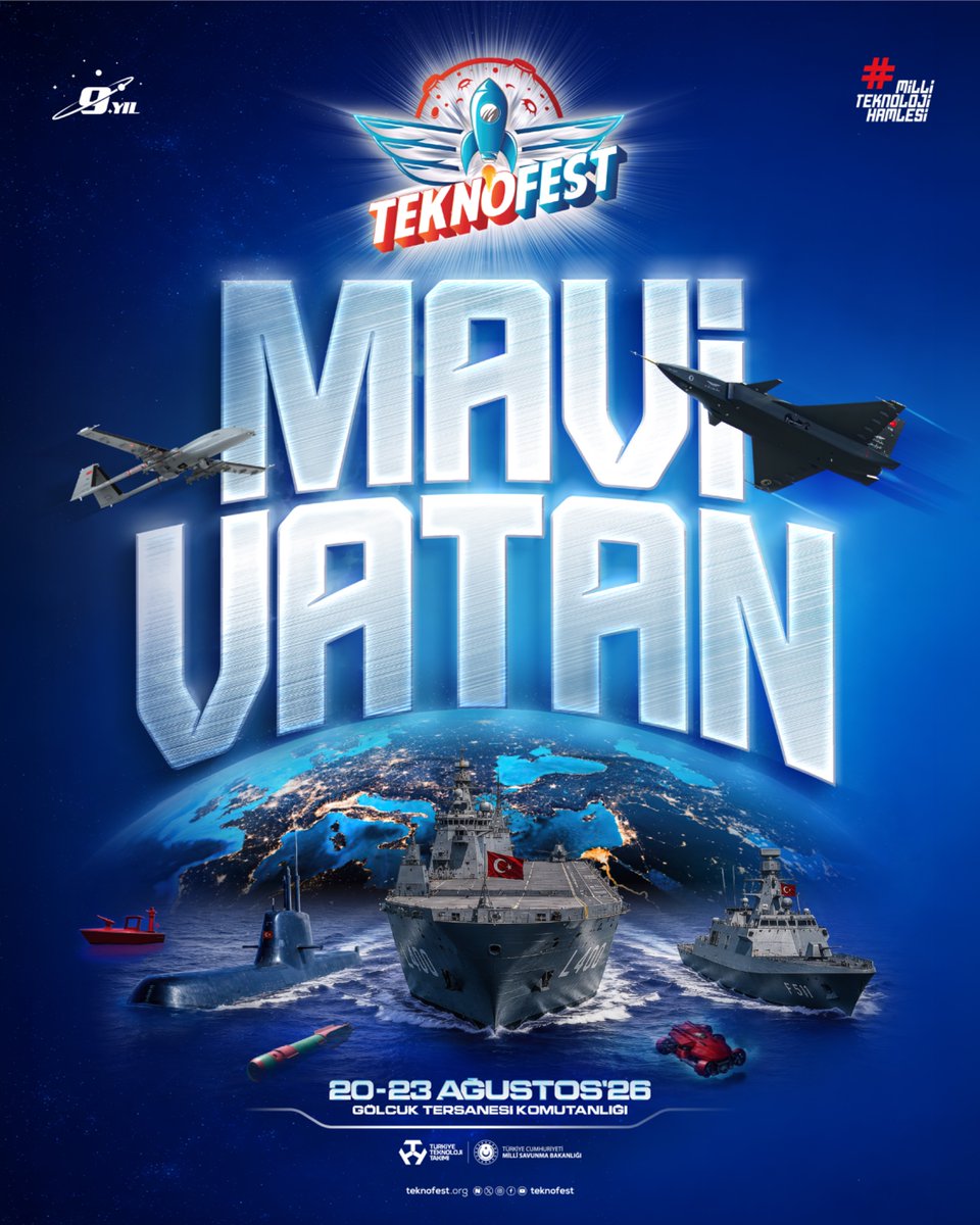 teknofest's tweet photo. Rotamız: #TeknofestMaviVatan! 🌊🚀

⚓️ 20-23 Ağustos tarihlerinde, Gölcük Tersanesi Komutanlığı’nda teknoloji tutkunlarıyla buluşuyoruz. https://t.co/UBPiOirDdv