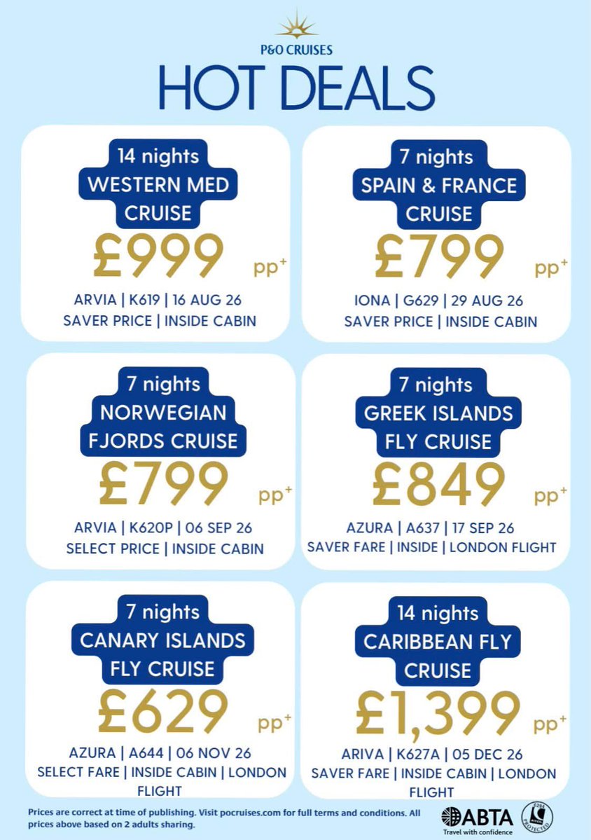 JollyHolidays3's tweet photo. 6 Cruise offer to view.
Message for details https://t.co/wHUxKVMBU8