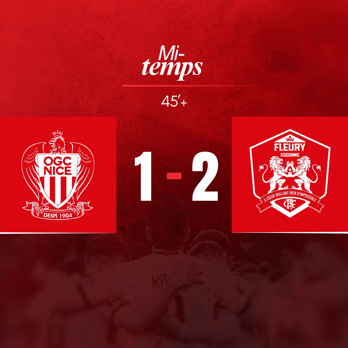 FCFleury91's tweet photo. ⌚️ À la pause, nos Lions mènent face aux Aiglons. Nice a ouvert le score, tandis que Badin a égalisé sur penalty et Verdier a inscrit le second but essonnien. 

➟ #OGCNFCF91 | 1️⃣-2️⃣ https://t.co/2PwyyRr0Y1