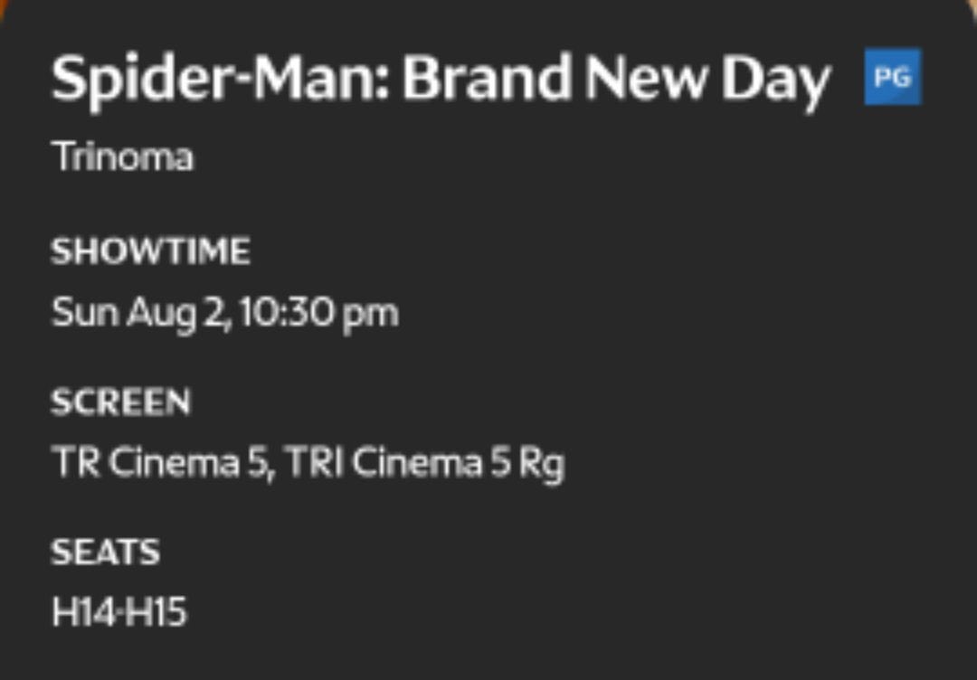 narawined's tweet photo. WTS LFB SPIDERMAN BRAND NEW DAY

2 movie tickets magkatabi
august 2, 10:30 pm
Tri Mall

dm if interested! https://t.co/uflBbd72Ic