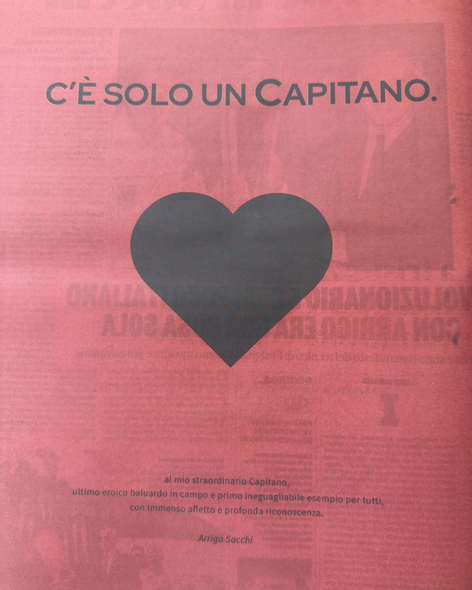 PBPcalcio's tweet photo. Il tributo di Arrigo Sacchi con una pagina sulla Gazzetta dello Sport💔 https://t.co/Tk7Cj8bQeC