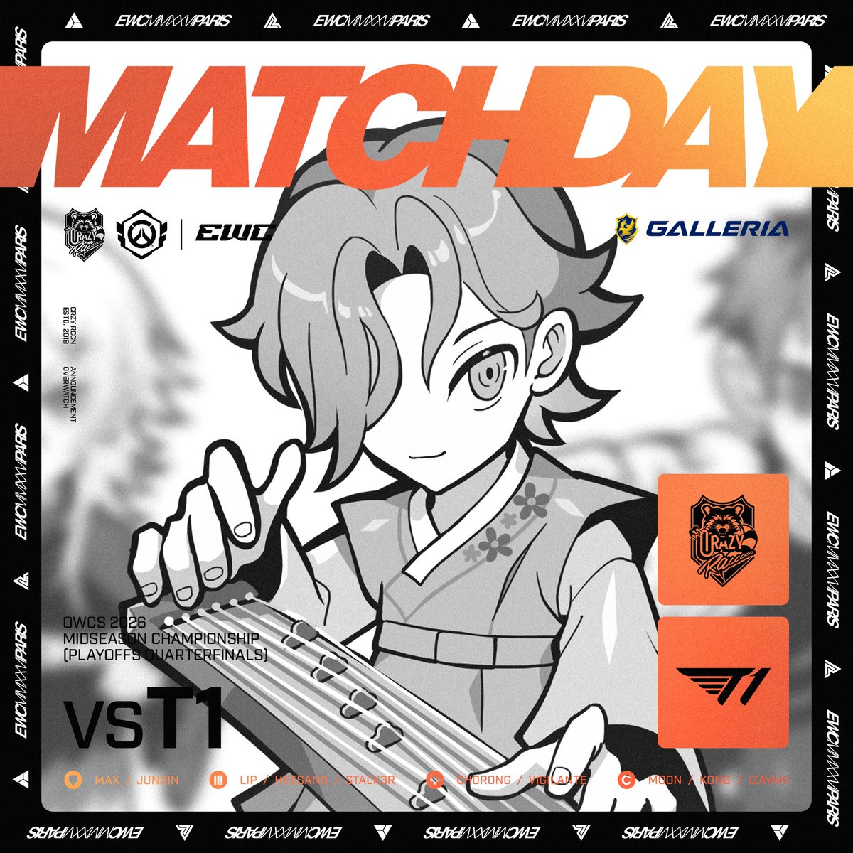 crazyraccoon406's tweet photo. 【OWCS Midseason Championship】
- Quarterfinals

⚔️8/1(土) 19:00~

vs T1

- MAX (@OW_MAX1)
- JunBin (@Junbin_ow)
- LIP (@socutelip)
- HeeSang (@Ow_HeeSang)
- Stalk3r(@Stalk3r_OW)
- CH0R0NG (@CH0R0NG_OW)
- Vigilante (@vi9ilante71)

- MOON (@moonbyungchul89)
- Kong (@OW_Kong)
- IZaYaKI (@Izayaki_ow)

🔴Youtube 
https://t.co/kjaiRACNUI
🟣Twitch
https://t.co/cHY16WHoe2

#CRWIN #Overwatch #OWCSMSC
