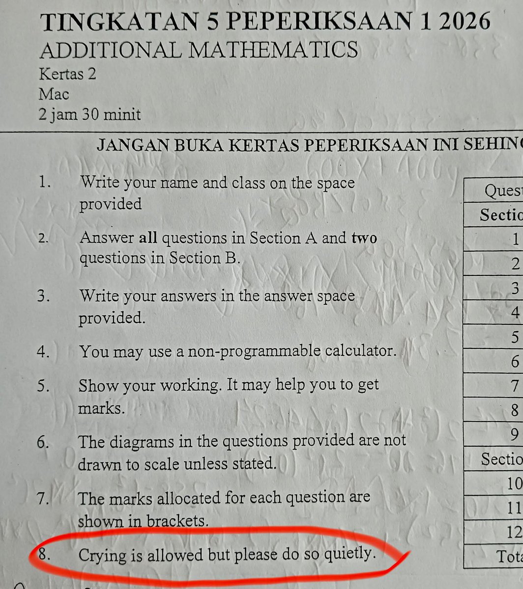 alwyn_lau's tweet photo. An actual exam paper from a Malaysian school. https://t.co/5g7Q9ZFZNP