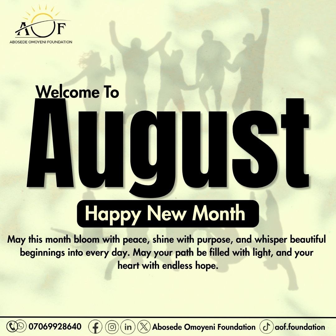 AOFOUNDATION_'s tweet photo. 💚 Hello, August!

A new month, a fresh opportunity to make a difference. Together, let’s continue building healthier communities, expanding access to quality education, and spreading hope through Love in Action. 

Happy New Month from AOF! ✨

#HappyNewMonth #WelcomeAugust #AOF https://t.co/nZpf1J4PvJ