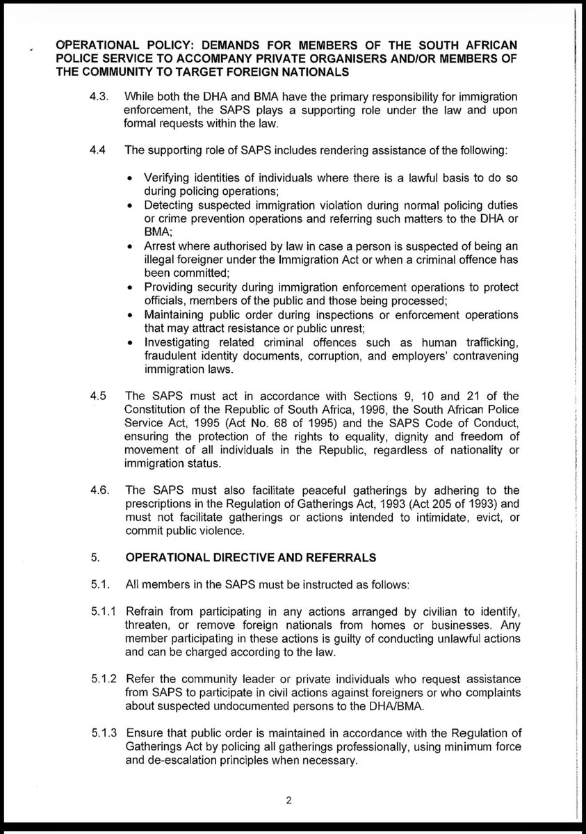 JacintaNgobese's tweet photo. I’m being told that the very same @SAPoliceService issued a circular saying Police MUST not assist citizens arrest for illegal immigrants they must just stand there and watch 😳😳😳 This one we are definitely taking on because what do you mean the police mustn’t enforce the law?? https://t.co/T7dMnjPulB
