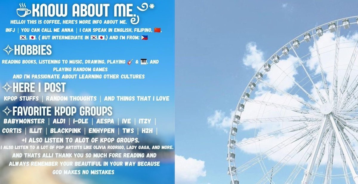 As_acoffee's tweet photo. 🩵Hello! Its 𖧷᭄᭡ Anna, lf interactive moots!  #moots #moothunt 

🦀 ✈︎Any fandom is welcome! 
🏝️✈︎♡  &amp;  ↻ are highly appreciated.
Ifbˎˊ˗🤍

#stantwt #kpoptwt #promotwt https://t.co/u3lw1jUN6I