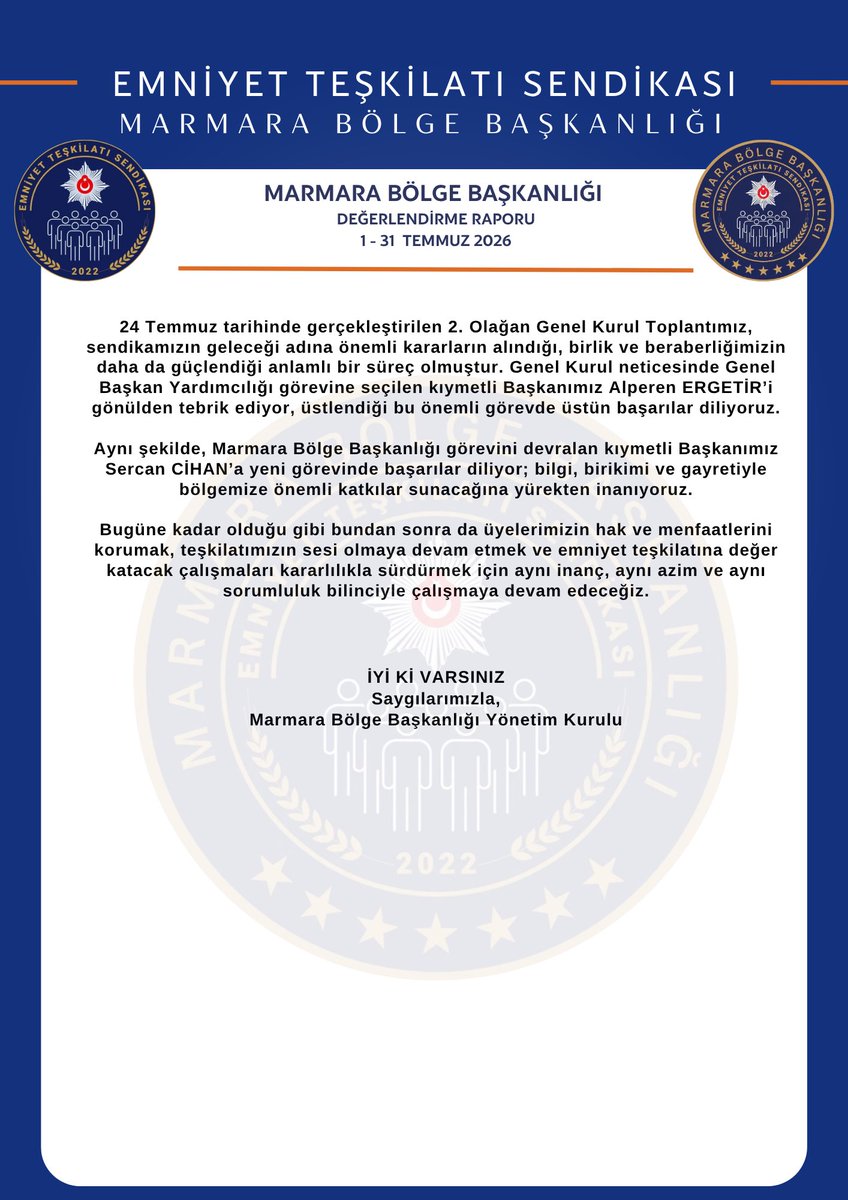 ETS_Marmara's tweet photo. Sendikacılığı yalnızca konuşan değil, üreten ve sahada karşılığı olan bir anlayışla sürdürüyoruz. Üyelerimizden aldığımız güçle geçen bir ay boyunca yürüttüğümüz çalışmaları, gerçekleştirdiğimiz temasları, elde ettiğimiz kazanımları ve hayata geçirdiğimiz faaliyetleri tek tek raporladık.

Şeffaflık anlayışımızın bir gereği olarak hazırladığımız Aylık Faaliyet Raporumuzu kıymetli üyelerimizin ve kamuoyunun takdirine sunuyoruz. Daha güçlü yarınlar için aynı azim ve kararlılıkla çalışmaya devam edeceğiz.

Güçlü Sendika Güçlü Teşkilat

@EmniyetTS @ismailokumus06 @S_cihanETS