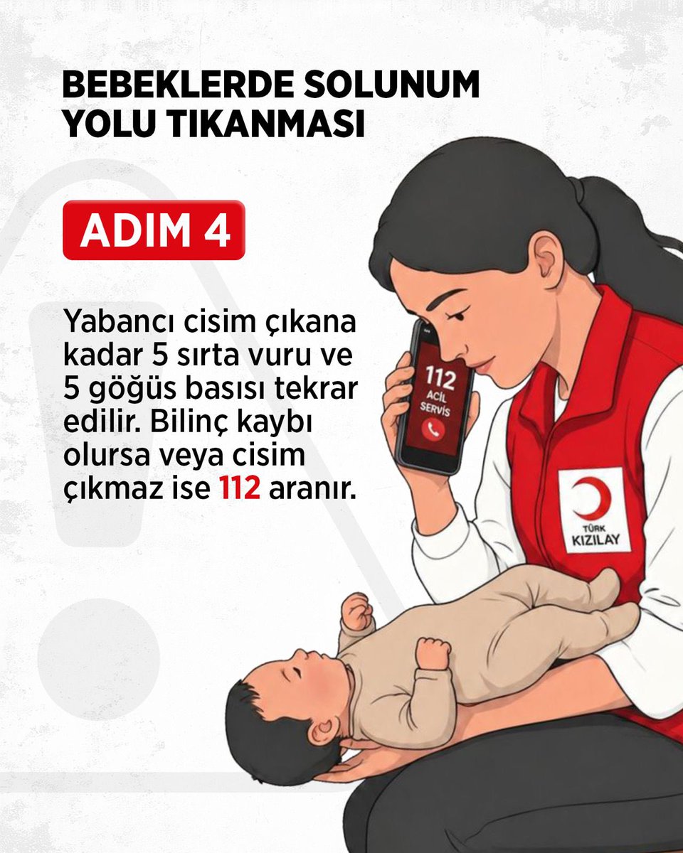 Kizilay's tweet photo. Bir an, bir doğru müdahale, bir hayat... ❤️

Bebeklerde solunum yolu tıkanması saniyeler içinde hayati bir duruma dönüşebilir. Böyle anlarda doğru ilk yardım uygulamalarını bilmek, hayat kurtaran en önemli adımlardan biridir.

İlk yardım bilgisi, acil durumlarda en büyük gücünüzdür. Hazırlıklı olmak için kaydırın, doğru müdahale adımlarını öğrenin. 🚑👶