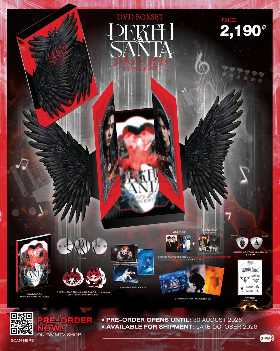GmmtvShop's tweet photo. PRE-ORDER NOW! DVD BOXSET PERTH SANTA DEVIL'S KISS CONCERT ON GMMTV SHOP

สั่งซื้อที่นี่ / Order Here
DVD BOXSET PERTH SANTA DEVIL'S KISS CONCERT
https://t.co/enI1wJoGc0

Pre-order opens now until August 30, 2026.
All purchase orders will be shipped sequentially starting from late October 2026.

#PerthSantaConcert
#GMMTV