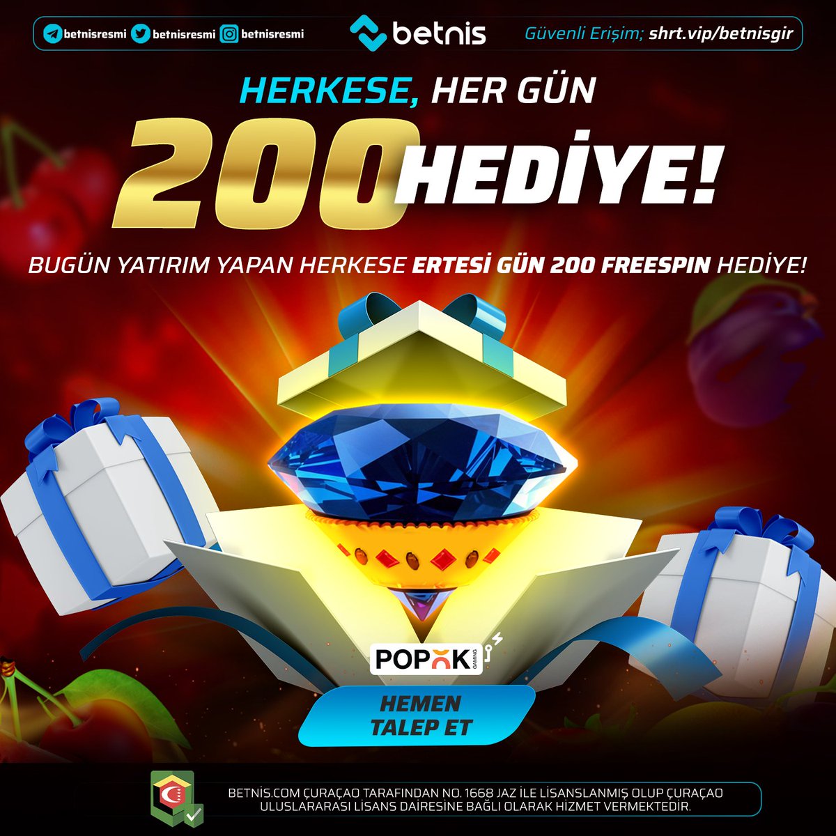XBetnis's tweet photo. 🔥 HERKESE HER GÜN 200 FREESPIN HEDİYE! 🔥

⏳ Aynı gün yatırım şartı kalktı
🎰 Popok Gaming – Diamond Flash
⚡️Kazan, eğlen, avantajı kaçırma!

📌 Detaylar ve katılım şartları için promosyon sayfasını ziyaret et.

🚀 Betnis’te her gün freespin zamanı!

https://t.co/Gzo7zz8LX3 https://t.co/CoeyAJJgMH