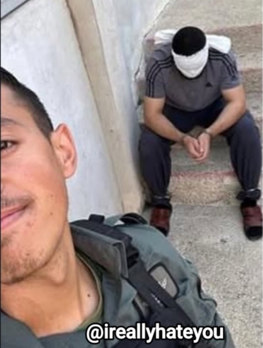 Rahildar_12's tweet photo. Ongoing crime and documented
violations: Occupation soldiers continue to post selfie
photos with blindfolded Palestinian detainees, as part of
a systematic phenomenon documented daily by human
rights monitoring platforms. #idfterrorist #warcrime #IsraeliWarCrimes https://t.co/LtEfd0s2VB