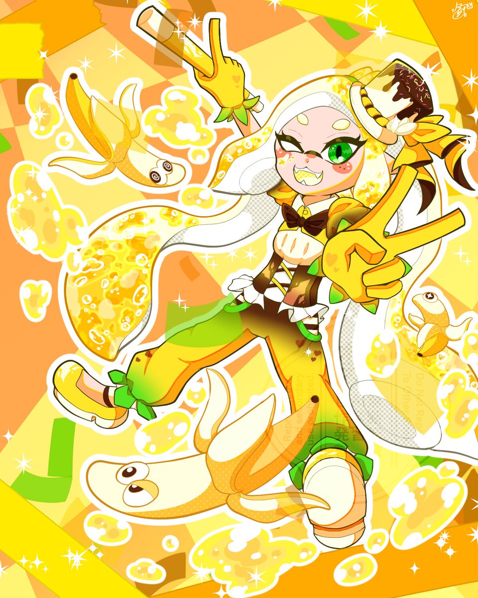 Splamoon_Anak's tweet photo. #炭酸ゲソ企画vol4

「サイッコーの！まじかる☆バナナショータイム！」

 "泡沫夢幻の桜月夜 桜満ちる烏賊を照らさん"

前回に引き続きの参加、今回は「バナナ」と「桜酒スパークリング」を担当させて頂きました！🍌🌸
タグから他参加者様の素敵な作品も見られます！是非！ https://t.co/q911LUuqEQ