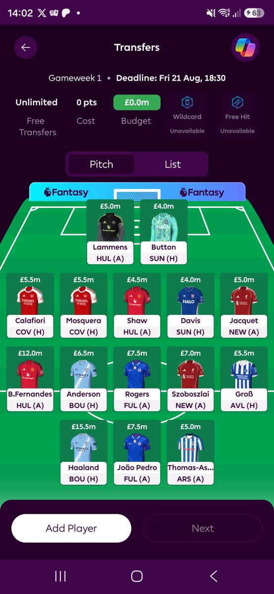 steve_cooper101's tweet photo. @FPL_Harry @FFScout Two drafts.  The first is a "sensible" draft and the other is for a bb1 or bb2 with a wc4. https://t.co/3KW9omA4R7