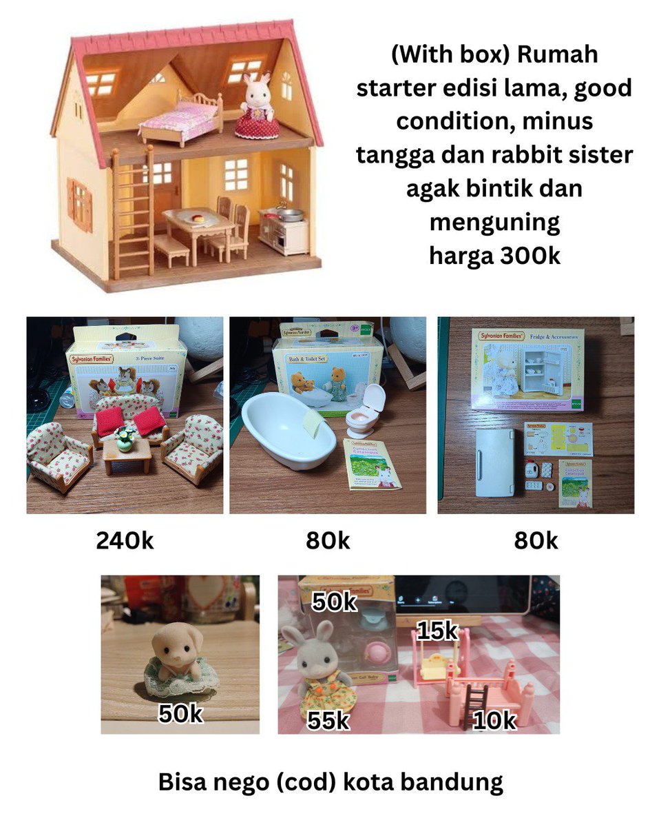 stoberru's tweet photo. Wts declutter random items ada rumah dan figur sylvan, trinkets, boneka, rajut dan kolbuk. 

Preloved semuanya masih good con karena kolpri, boleh nego bisa kirim manual, oren atau cod (kota bandung) 🫶

#wts #preloved #sylvanianfamilies #zonauang https://t.co/xdVt6cxbUv