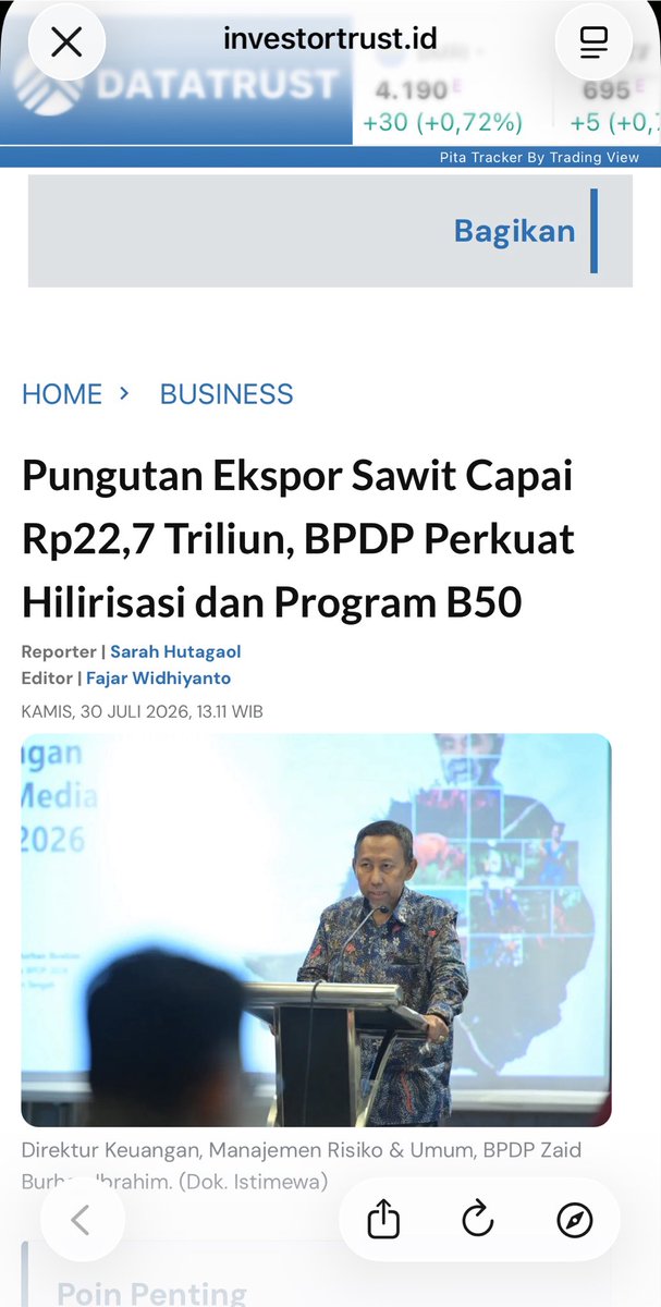 Biodiesel60's tweet photo. The Palm Oil Plantation Fund Management Agency (BPDP) reported that palm oil export levy revenues reached IDR 22.7 trillion in the first half of 2026. The funds have been allocated to support:

The biodiesel program (including B50 as a stepping stone toward B60). https://t.co/qEd8zaFGJY
