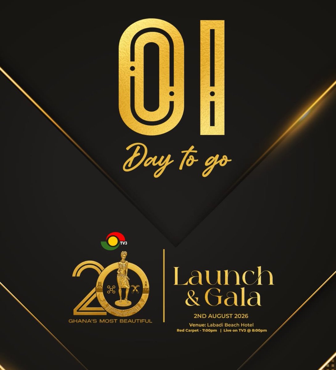 tv3_ghana's tweet photo. Tomorrow, 2nd August, the journey to crown the 20th queen of Ghana's Most Beautiful begins.
Don't miss the spectacular Launch & Gala at 8pm on #TV3GH
#GMBAt20 #GMB2026 https://t.co/RlVFE7p9y0
