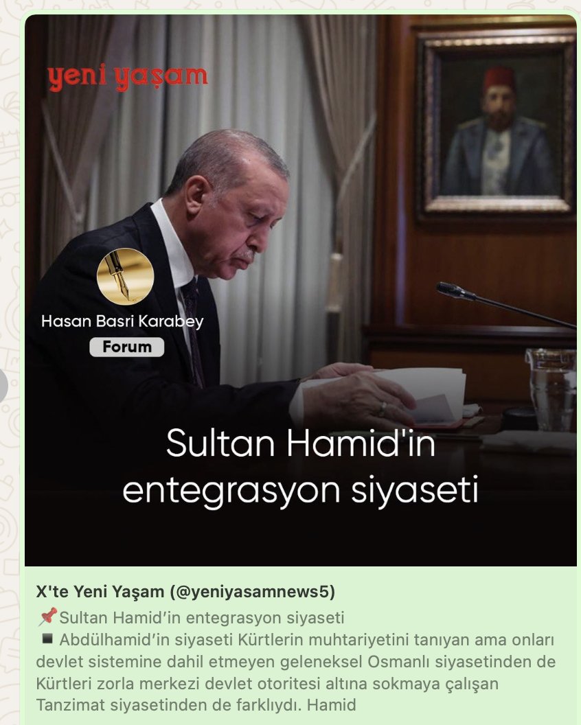 HurAyse's tweet photo. Bayram değil, seyran değil Yeni Yaşam Sultan Hamid'i niye öptü?

Düşünüyorum. 

Abdülhamid'in nesi çok meşhurdu? 

Hamidiye Alayları... 

PKK'nin Yeni Hamidiye Alayları olarak kullanılmasının yolunu yapıyorlar sanki. 

Sınıriçi olmaz da, sınır dışı olur. İran'a karşı olur, Irak Kürdistan Bölgesel Yönetimi'ne karşı olur. Bulunur bir yerler. 

Çeşitli analistlerin sahada gözlemlediği gelişmelerle uyumlu bir "vizyon"(!) vesselam. Bakalım alıcısı olacak mı?