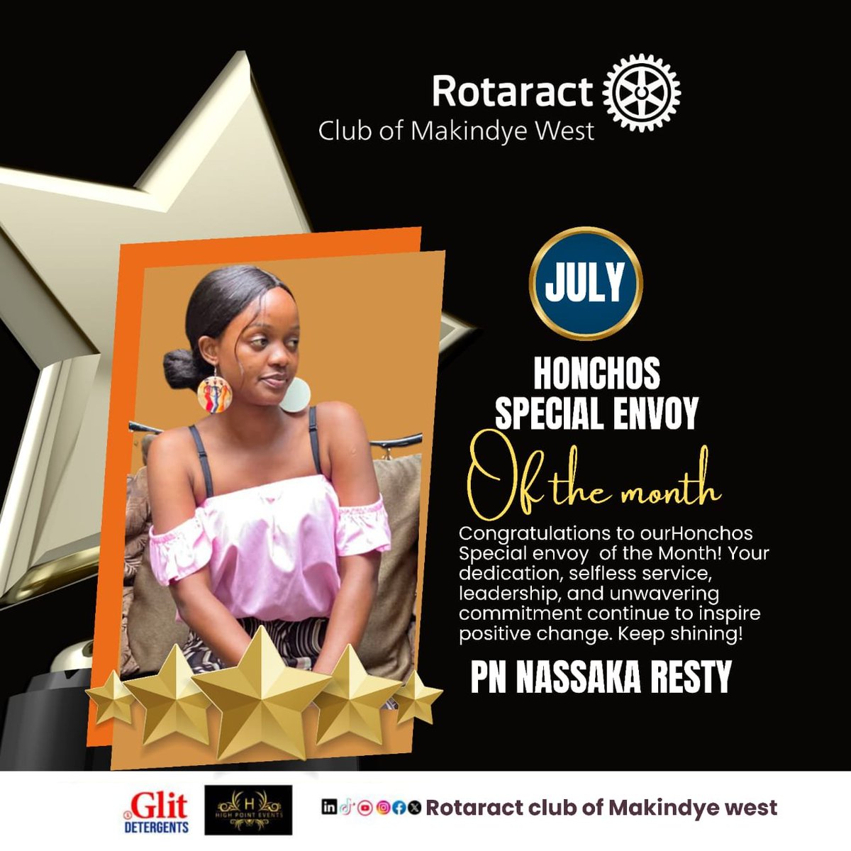 RCTmakindyeWest's tweet photo. 🌍 HONCHOS SPECIAL ENVOY OF THE MONTH – JULY 2026 🌍

Congratulations to PN @Restyshanx for her outstanding representation of the Honchos through club visits, Rotary engagements, and inspiring others for fellowship. Your commitment and enthusiasm embody the Rotary spirit. 💙💛 https://t.co/PSNQmFnH2Y