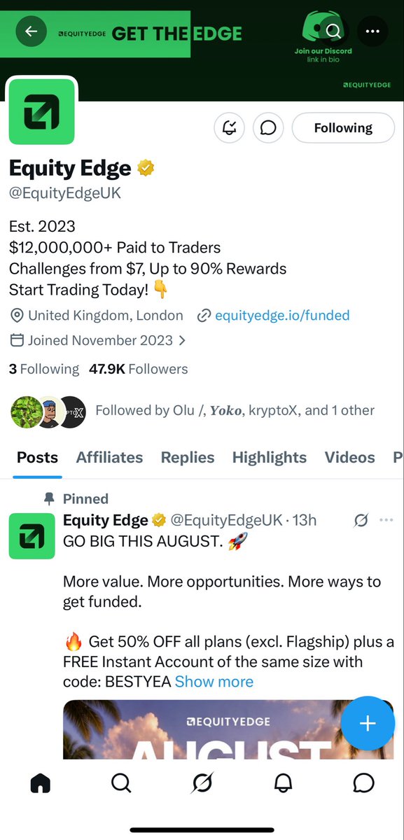 GFT_Ttrader's tweet photo. @EquityEdgeUK @Galib_FN 
@f 
@skyshark0 
@TpwithPolarity 

Done✅ https://t.co/rEcsv2G6hs