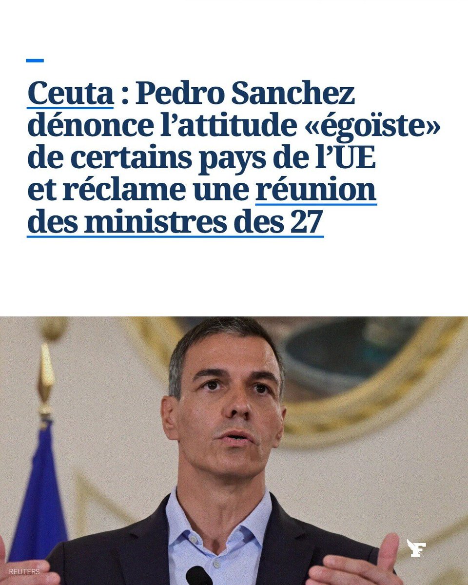 TitreNews's tweet photo. Ceuta: Pedro Sanchez denounces the "selfish" attitude of certain EU countries and calls for a meeting of the 27 ministers. https://t.co/GeaIPXFRZQ