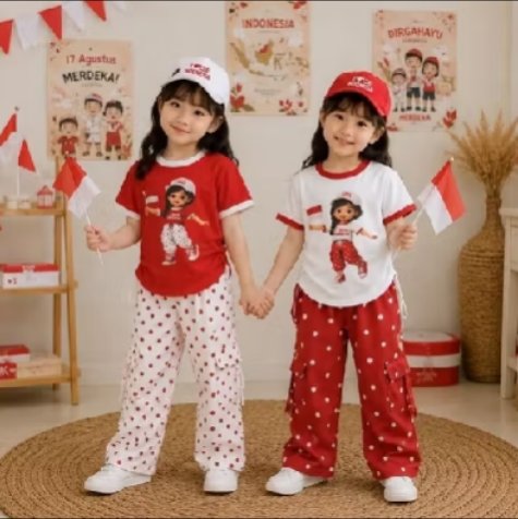 maryatisri45's tweet photo. Setelan Baju Kaos Anak Edisi Kemerdekaan 17 Agustus Tema Merah Putih + Celana Cargo Polka https://t.co/jDEMvGMJIa