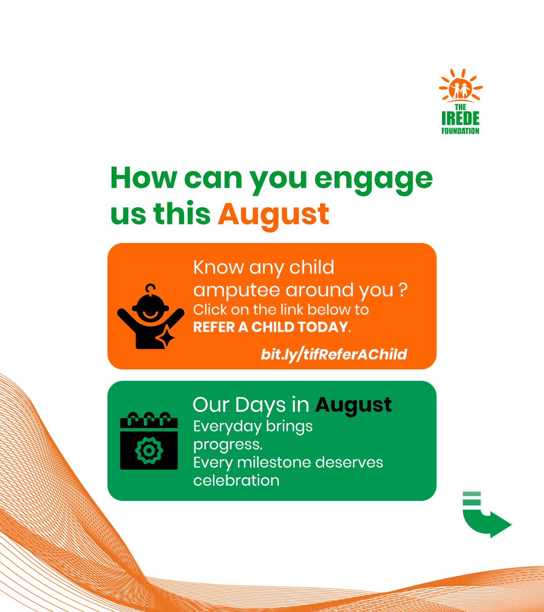 theirede's tweet photo. New month, fresh hope, and a season of endless possibilities!
At The IREDE Foundation, we are stepping out boldly to empower more child amputees to live life without limits.
Let's make this month extraordinary together.
#TheIREDEFoundation #LimblessNotLimitless #August2026 https://t.co/mCSvThXx4Q