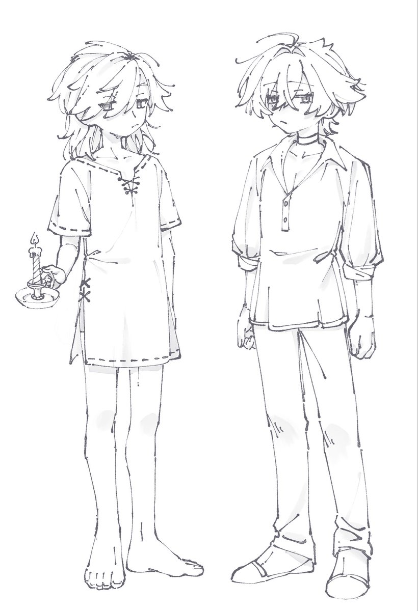 anpg_SaLi's tweet photo. ロエテオ、寝間着（?）案。
テオこういうの似合うだろうなぁ……からスタートしてるからこれを着てる二人の具体的なシチュも構図も全く練れてない、寝支度中か就寝後のテオのところにロエがアポ無しで突撃カマしてるんだろうなくらいの解像度。 https://t.co/g5kCcfmOeg