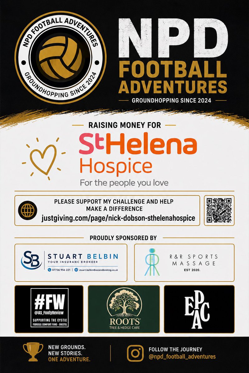 NickDobsonFooty's tweet photo. Let’s get on it and go watch my 1st game of the season today!

It has to be @NailseaUnited in their 1st game in the @_WesternLeague_ for what will be a cracking game!

This season, I’m supporting &amp; raising money for @StHelenaHospice https://t.co/a852VmddaI