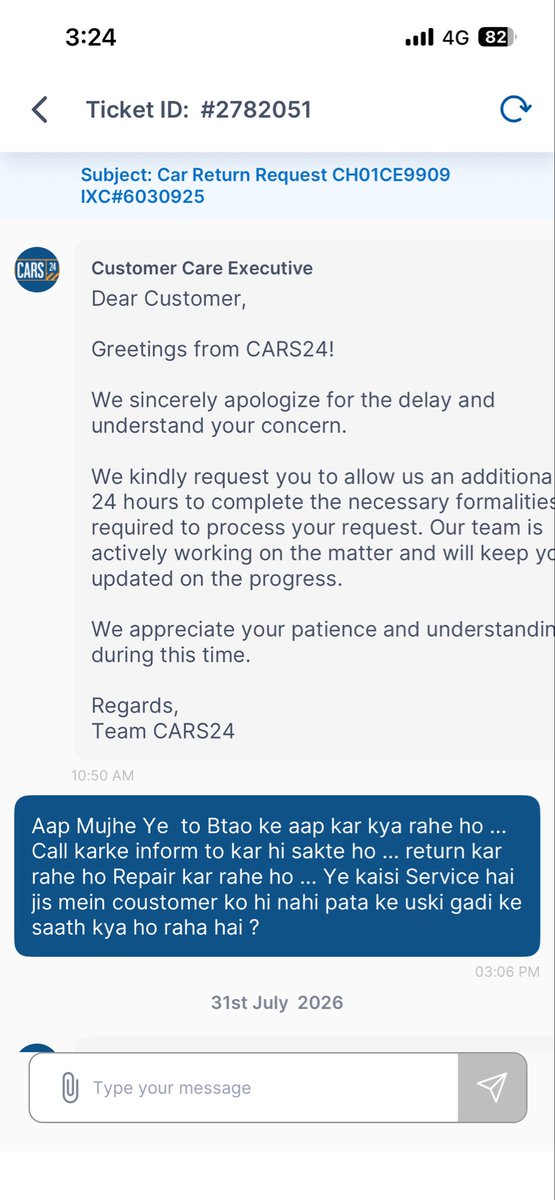 Amit_dhingraa's tweet photo. Car (CH01CE9909) bought 1 month ago, in workshop for 20+ DAYS! Sent 25+ emails ZERO updates, not even 1 call!

Ek bhi call ya ek bhi reply nahi ke car mein prbm kya hai aur kab milegi Ya Return Kar rhe ho

PH-9996667778

@cars24india @Cars24Support 
@cars24cares @jagograhakjago https://t.co/ZtT7f4S5F5