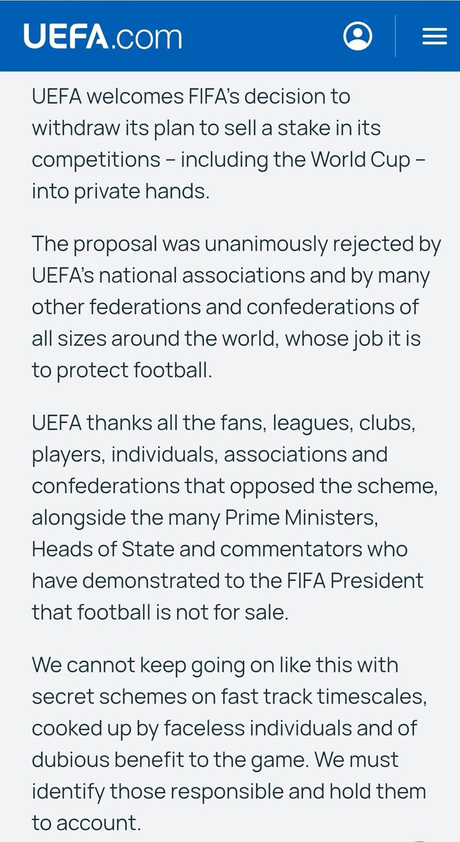 I_amMukhtar's tweet photo. UEFA has welcomed the decision to scrap Gianni Infantino's proposal, but it also said that "the current FIFA leadership has not only lost UEFA's confidence but also that of many other members of the football family." https://t.co/7hEKKONn6m