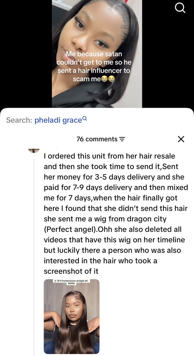 Priscill_Thato's tweet photo. She ordered the sale hair from “big” influencer Gracious Ming . And ended up getting a dragon city wig 😭😭😭😫😫 https://t.co/dNP4sNmJGX