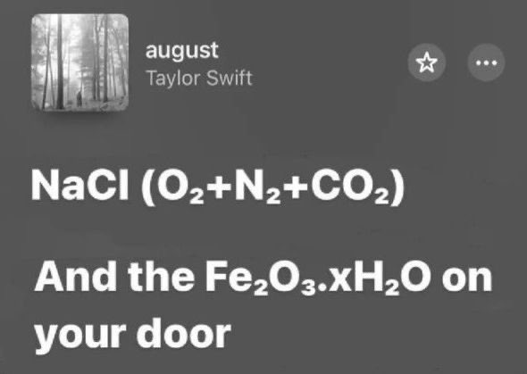 TheFateofStyle's tweet photo. NaCl (O₂+N₂+CO₂)

And the Fe₂O₃.xH₂O on your door https://t.co/T1fAvbLwiO