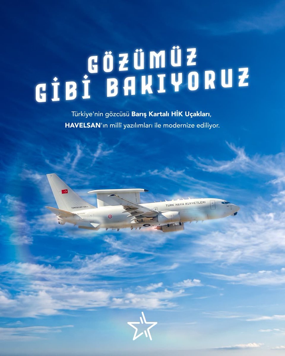 HAVELSAN's tweet photo. Türkiye’nin gözcüsü Barış Kartalı HİK Uçakları, HAVELSAN'ın millî yazılımları ile modernize ediliyor. ✈️

EN ⤵️

Türkiye’s eye in the sky, Peace Eagle AEW&C aircraft, are being modernized with HAVELSAN's national software. ✈️
#44YıllıkTecrübe #DörtDörtlükTeknoloji 
#44YearsOfExperience #ExcellenceInTechnology