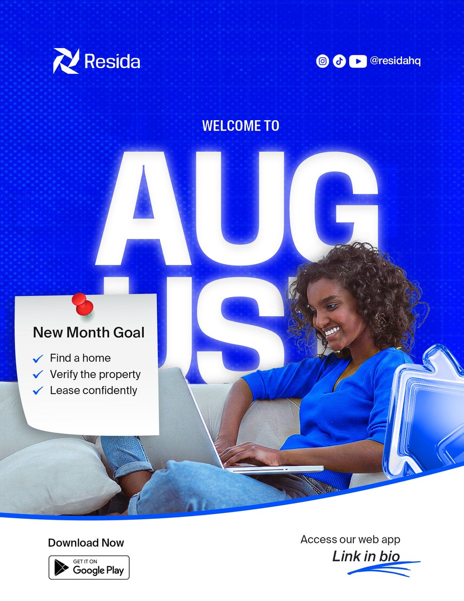 residahq's tweet photo. Hello, August. Hello, new beginnings. 🏡✨

This month, make finding your next home simple.

Your next apartment could be just a few clicks away.

Access our web app via the link in bio.

#Resida #HouseHunting #LagosRentals #VerifiedListings #RentSmart https://t.co/lFkp31Bw5E