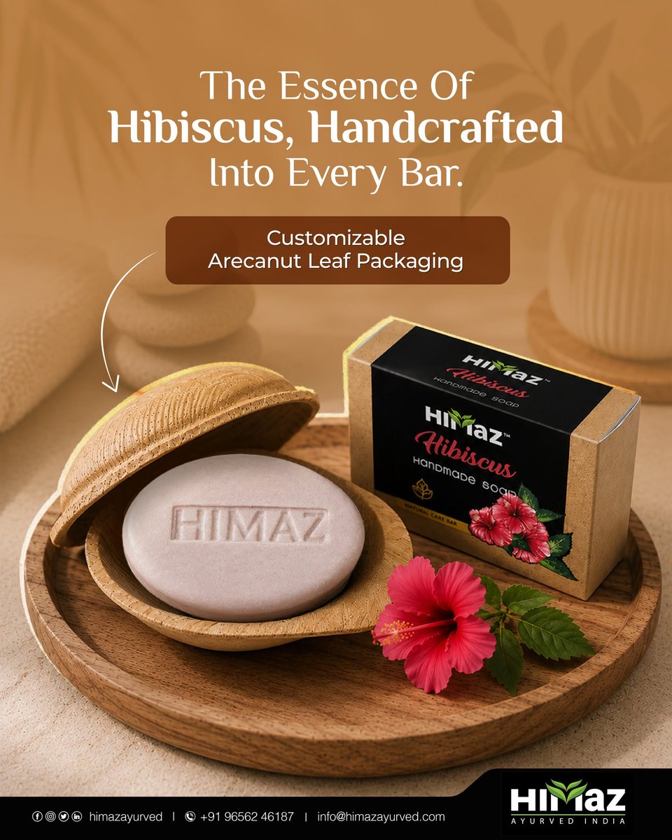 himazayurved's tweet photo. At HIMAZ Ayurved, every Handmade Hibiscus Soap is thoughtfully crafted with the goodness of nature and presented in customizable eco-friendly areca nut leaf packaging because care goes beyond the product itself. 📷📷
#HimazAyurved #HandmadeSoap #HibiscusSoap #EcoFriendly #Sustain https://t.co/Rm71KKFOKg