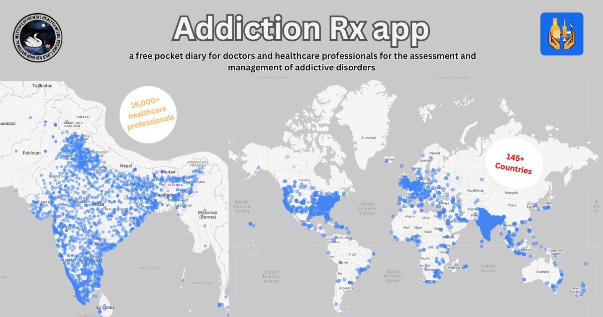 NIMHANS_BLR's tweet photo. Addiction Rx, a free pocket diary for doctors and healthcare professionals, has 16,000+ users across nearly 145 countries.
Download on Play Store and App Store, or scan/visit: https://t.co/5z5hnILWvO
More details: https://t.co/IzgkcHExay #AddictionCare #MentalHealth #NIMHANS https://t.co/HGReln0g5R