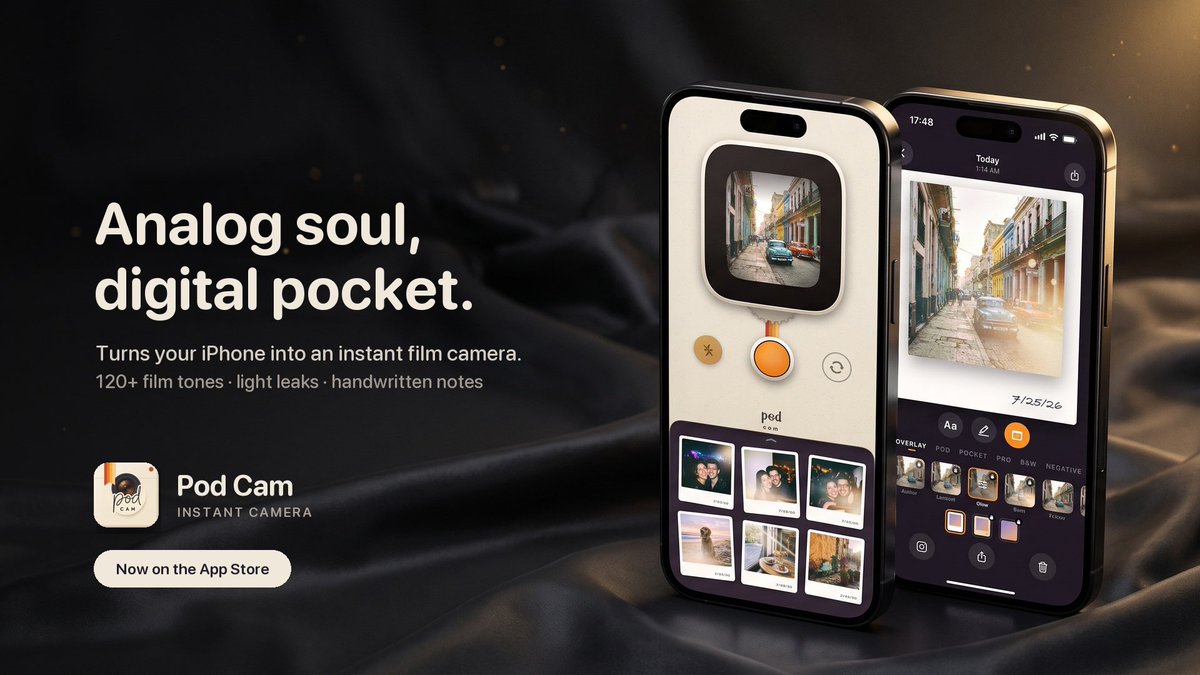 PodCamera's tweet photo. Pod Cam turns your iPhone into an instant camera ❕
Now on the App Store: https://t.co/DxnBBJoPRG https://t.co/gTYpOJjwFu