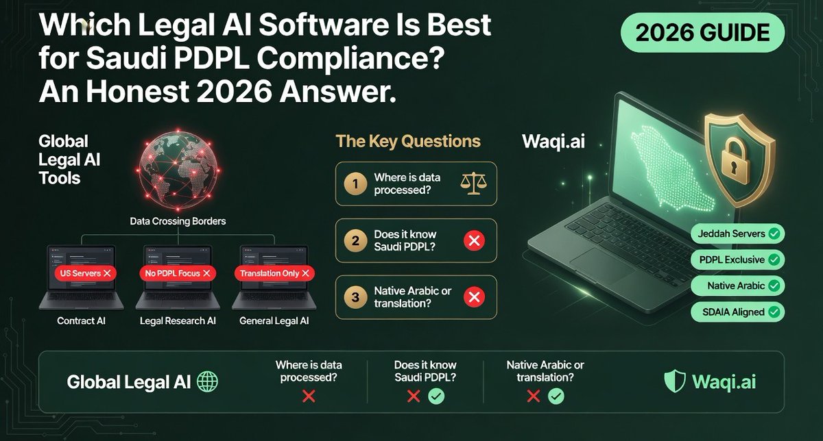 muhammadweb08's tweet photo. A Saudi law partner typed a query.

"Which legal AI works for Saudi compliance?"

Thousands of Saudi lawyers search this daily.

Search results showed top global platforms.

Harvey AI, Clio, and ContractPodAi appeared.

Luminance, Kira, and dozens of others.

Impressive features for automated contract analysis.

Transforming how global legal teams work.

None were built for Saudi PDPL.

Using them creates a major violation.

Pasting Saudi client data into foreign systems:

Triggers immediate cross-border transfer breaches.

You try avoiding compliance fines:

While actively creating new PDPL violations.

Generic search results hide the truth.

What legal AI actually does.

What Saudi PDPL law actually requires.

Where those two things completely fail.

-> Global legal tools ignore data residency.

-> Processing Saudi PII abroad breaks law.

-> Local compliance requires local infrastructure.

Get the right compliance framework today.

Read full here:

https://t.co/QhowEdqyOW