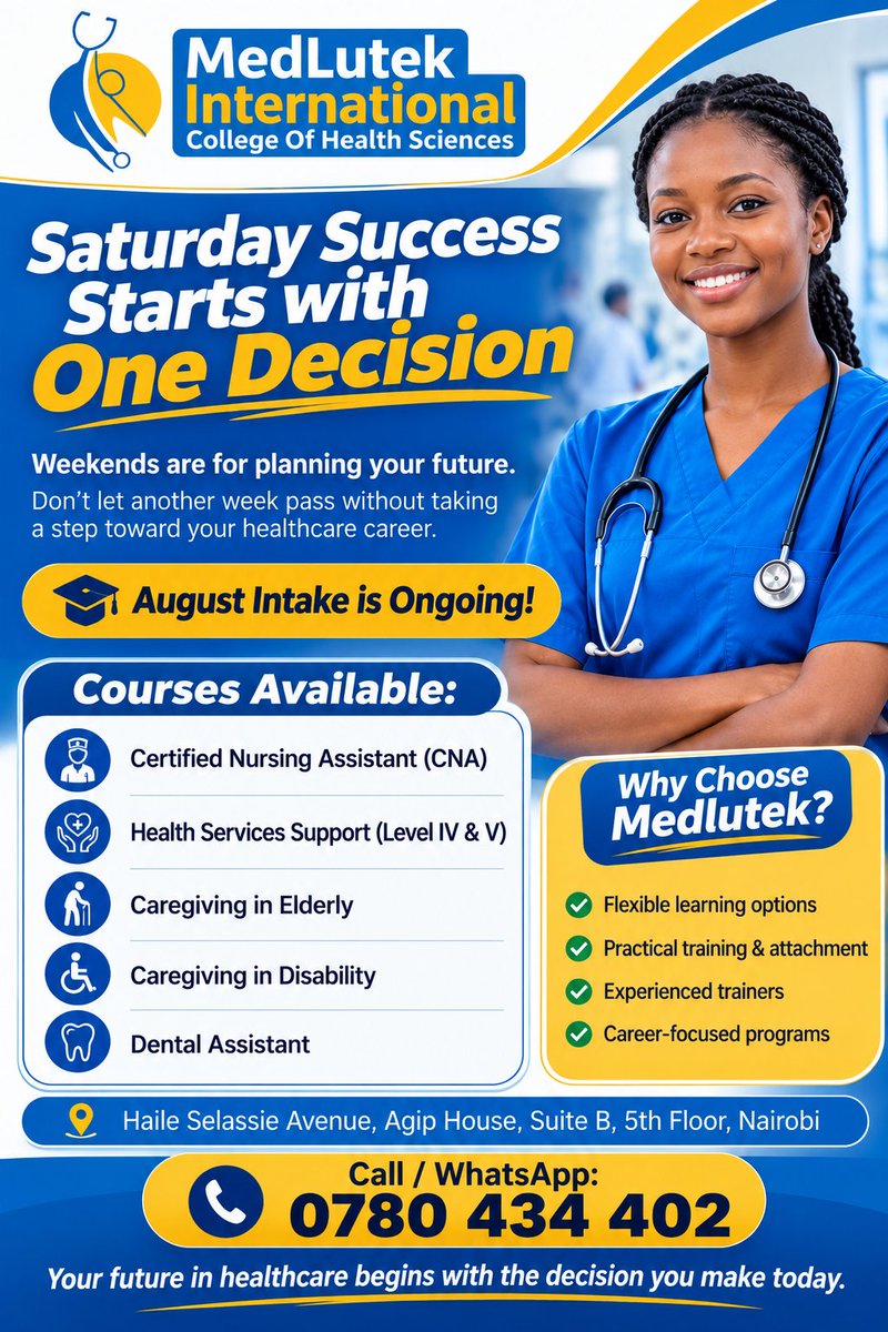 medlutek's tweet photo. This Saturday, choose growth. Choose healthcare. Choose Medlutek.
#MedLutekInternational #AugustIntake 
#RegisterNow #fyppppppppppppppppppppppp https://t.co/sOo2nCov9f