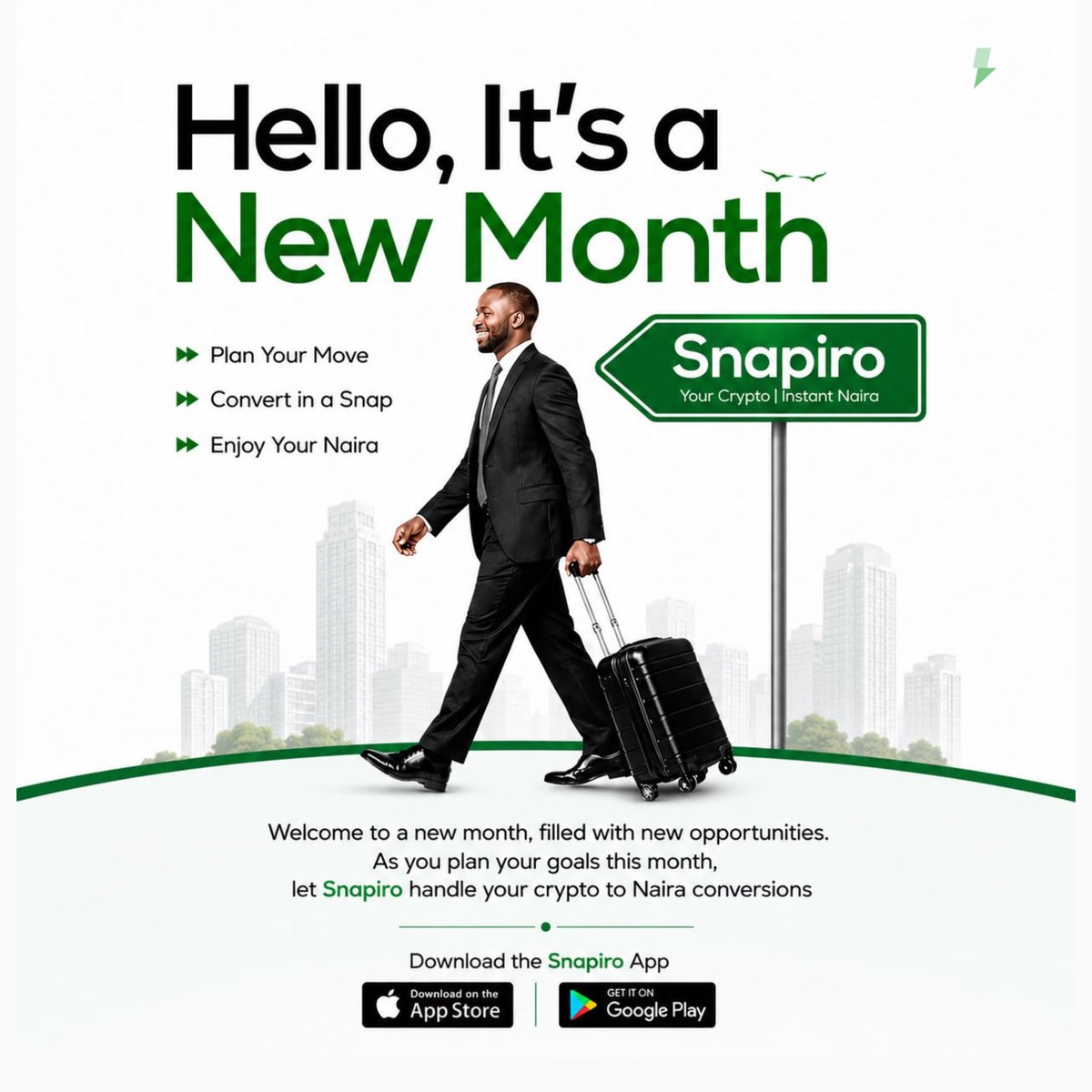 getsnapiro's tweet photo. Hello, it’s a new month. New goals, new plans, maybe even a new direction for some of us. 

Whatever you’re moving towards this month, don’t let your money be the thing slowing you down. 

Plan your move, convert your crypto in a snap, and enjoy your Naira, no stress, no long wait. Snapiro is right here to make it happen.