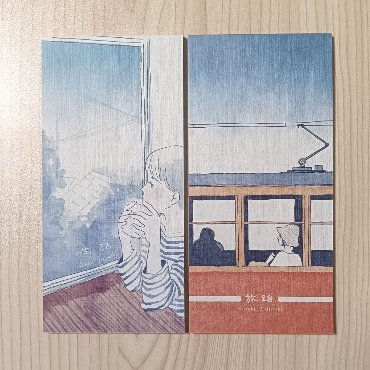saayaryou's tweet photo. 岡山タカシマヤの文具マルシェ（催事）で、藤巻佐有梨さんの一筆箋を購入　作品名が「生活」と「旅路」だったので、小林私と藤井風だなあと思って https://t.co/FlvxJI27xb