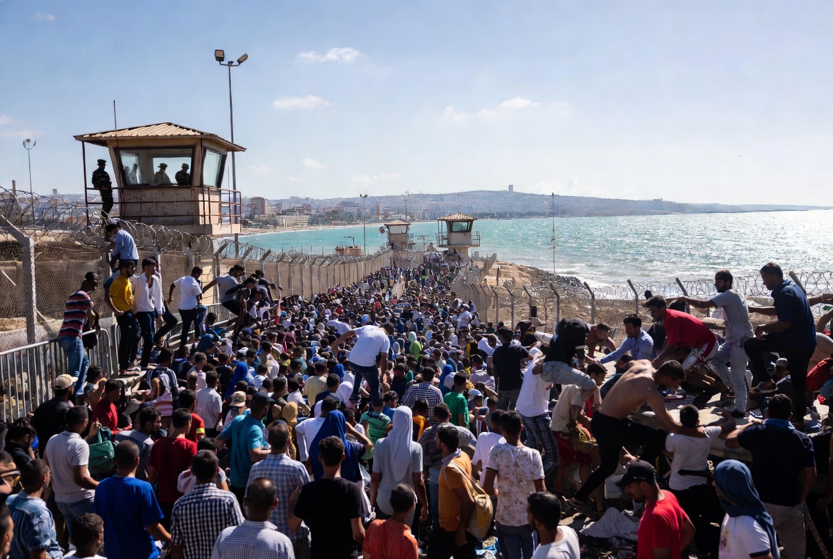 UnityNewsNet's tweet photo. Whilst the invasion of Ceuta was visually striking people forget that in less than 5 years over 5 MILLION foreigners were legally allowed into Britain by Johnson, then Sunak then Starmer.

Need to keep that in perspective. https://t.co/rufk2Py9KC