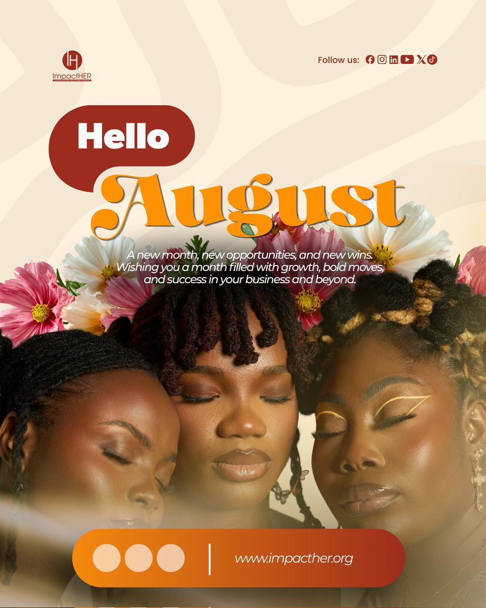 ImpactHERAfrica's tweet photo. Hello, August!

A fresh month, a fresh mindset, and another chance to chase those big dreams.

May your inbox be full of opportunities, your ideas turn into income, and your wins be too many to count. 💛

Let's make this month unforgettable. Who's ready?

#HelloAugust #ImpactHER https://t.co/9UddIYEFxP