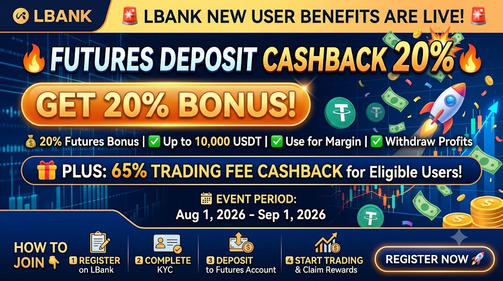 Crypto_Rebate_X's tweet photo. 🚨 LBank New User Benefits 🚨

🔥Futures Deposit Cashback 20%

💰 20% Futures Bonus
✅ Up to 10,000 USDT bonus
✅ Use bonus as Futures trading margin
✅ Profits generated can be withdrawn
🎁 Plus, get 65% Trading Fee Cashback for eligible users!

📅 Event Period:
Aug 1, 2026 - Sep 1, 2026

How to join 👇
1️⃣ Register on LBank
2️⃣ Complete KYC
3️⃣ Deposit to Futures account
4️⃣ Start trading & claim rewards

🔗 Join here ( 65% fee rebate )
https://t.co/lTjNW69EXE

📩 Contact Me for 65% Fee Rebate
➡️ Contact: https://t.co/LMVyeUAFW1

#bitcoin #lbank #binance
