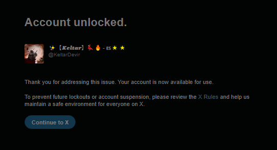 KeltarDevir's tweet photo. ????

It didn't gave me any reason on why?

They just locked it because of vibes and aura I guess.

Follow me on @Keltar_Devir in case they suspend me for no reason too. https://t.co/7oNK1FqGum