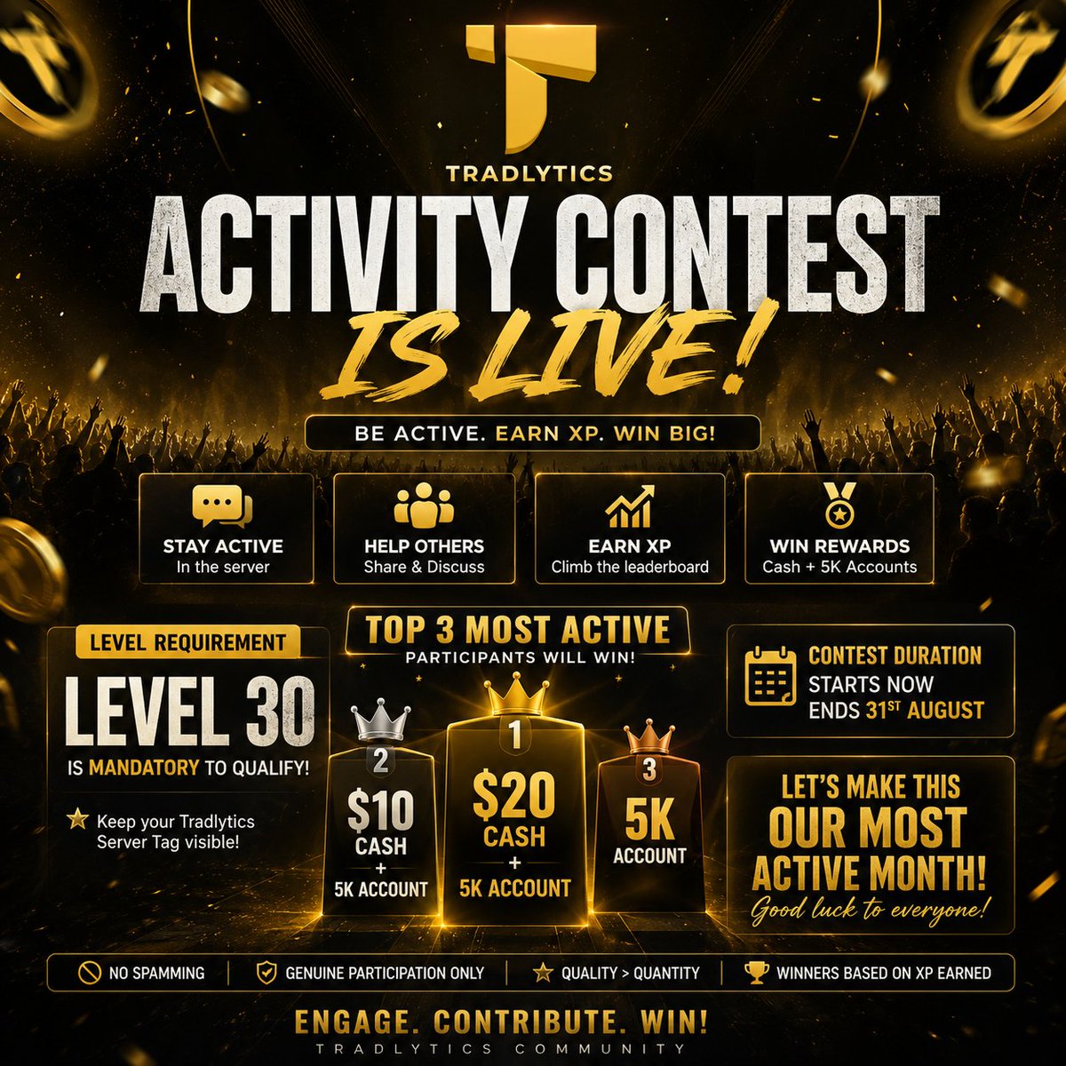 phantomfxoff's tweet photo. 🚨 WIN CASH + A 5K FUNDED ACCOUNT
💰Tradlytics August Activity Contest is LIVE.
🥇 $20 + 5K Account
🥈 $10 + 5K Account
🥉 5K Account
👉 Join the Discord & start climbing:
https://t.co/TA15YRWKS5
#Tradlytics #Trading #Forex #PropFirm #Discord #CashPrize https://t.co/jr2nfWvWQS