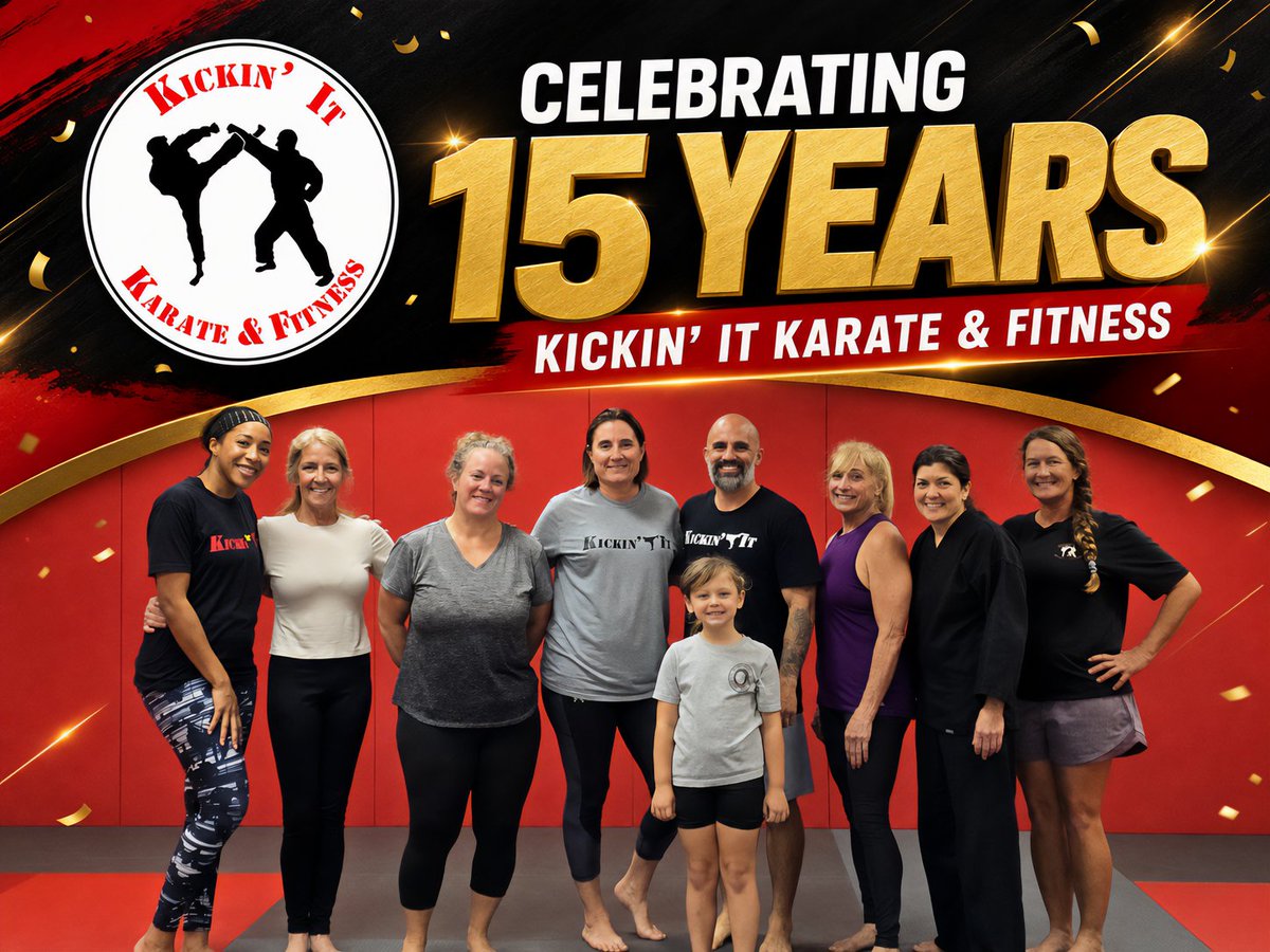 Kickinit_Karate's tweet photo. Celebrating 15 incredible years of strength, confidence, fitness, and community! Thank you to every student, family, instructor, and friend who has been part of the Kickin’ It journey. 🥋❤️ #KickinIt #15YearsStrong #Karate #Fitness #Community https://t.co/qh1pNgy17V