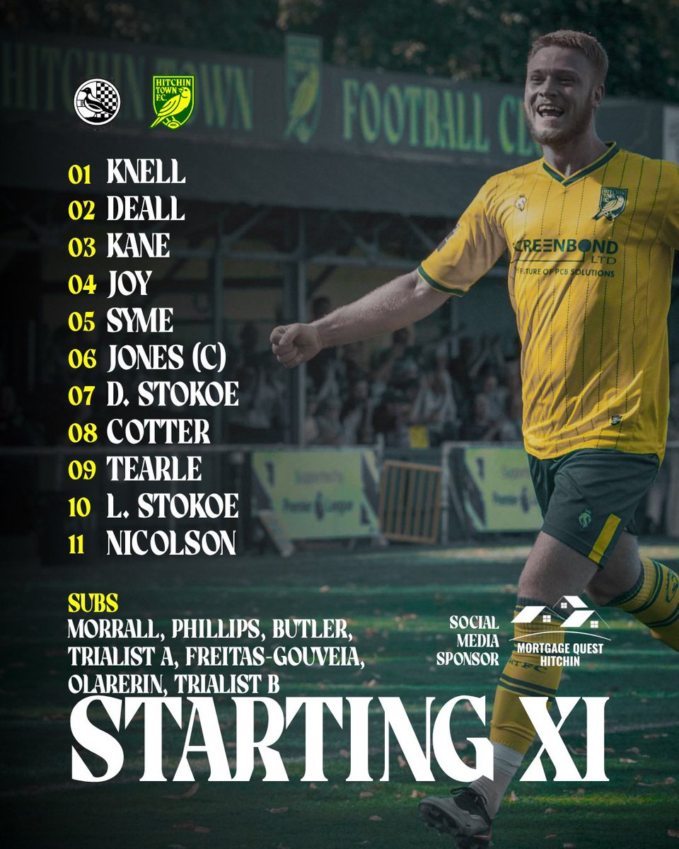 HitchinTownFC's tweet photo. 🔢 Here is your @HitchinTownFC team to face @RoystonTownFC this afternoon. https://t.co/Ru2fGNe3i5