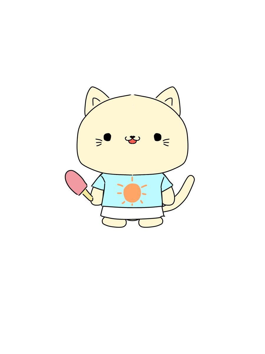 お疲れ様です🍵 アイスキャンディを持った猫ちゃんを描きました