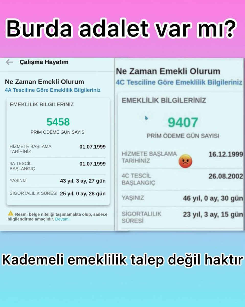 munlu184118's tweet photo. @Akparti @RTErdogan Primimiz fazla, hizmet süremiz fazla ama emeklilik hakkımız geciktiriliyor. Bu adil değildir. Kul hakkı gözetilerek mağduriyetimiz giderilmelidir.
@AhmetAYDIN_b02
@hby34
@abdullahozdemir
@efkanala
@ZeybekciNihat
@EmadDernegi
#KademeKanunuÇıksın https://t.co/QjJJ9duF2i